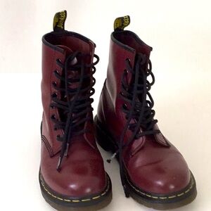 Dr. Martens Cherry Red, 1460 Eyelet Lace up Boots. Smooth Leather Preppy, Combat
